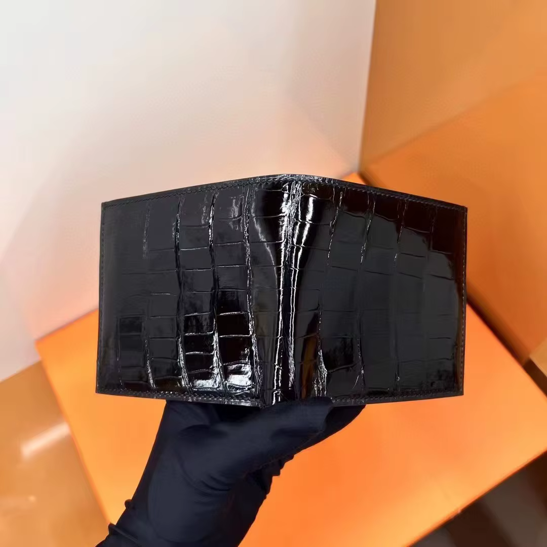 Portefeuille en cuir de Crocodile véritable brillant pour hommes, porte-cartes en Alligator noir, porte-permis en espèces, élégant à deux volets pour hommes