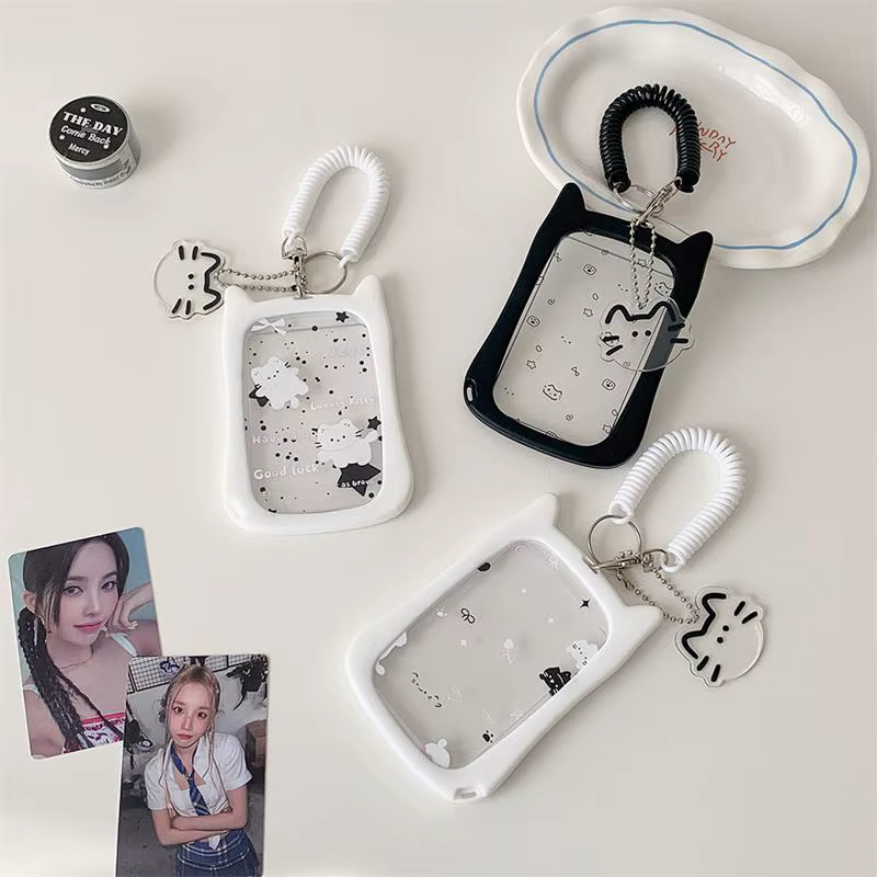 Porte-cartes photo chat mignon avec cordon élastique
