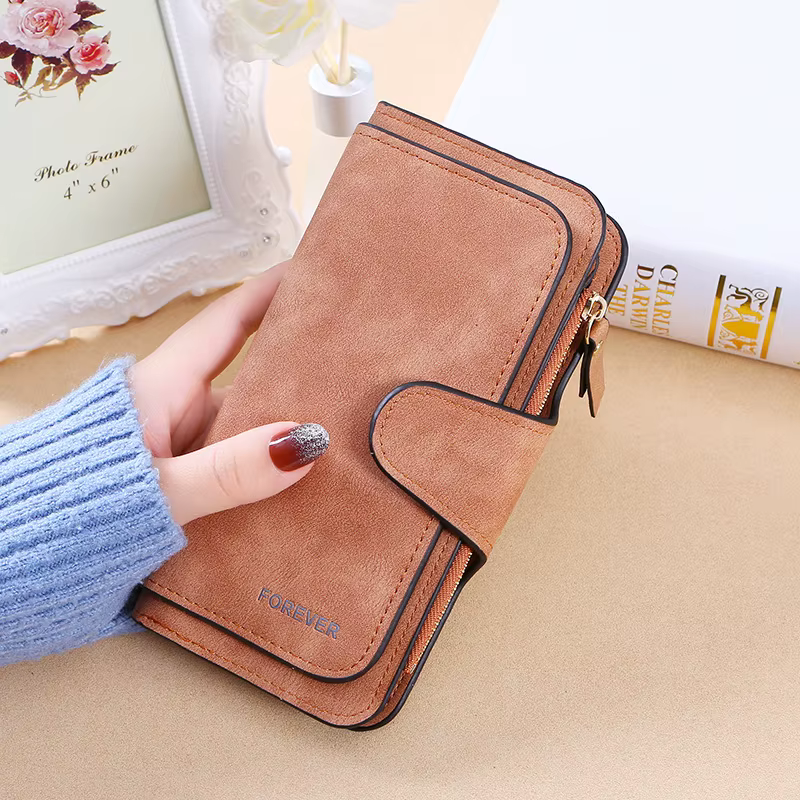 Portefeuille long en similicuir mat pour femme