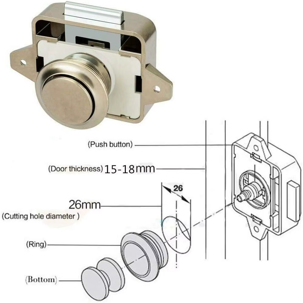 Serrure à bouton poussoir pour camping-car, 20mm, pour caravane, bateau, moteur, maison, armoire, tiroir, quincaillerie pour meubles, serrure de porte