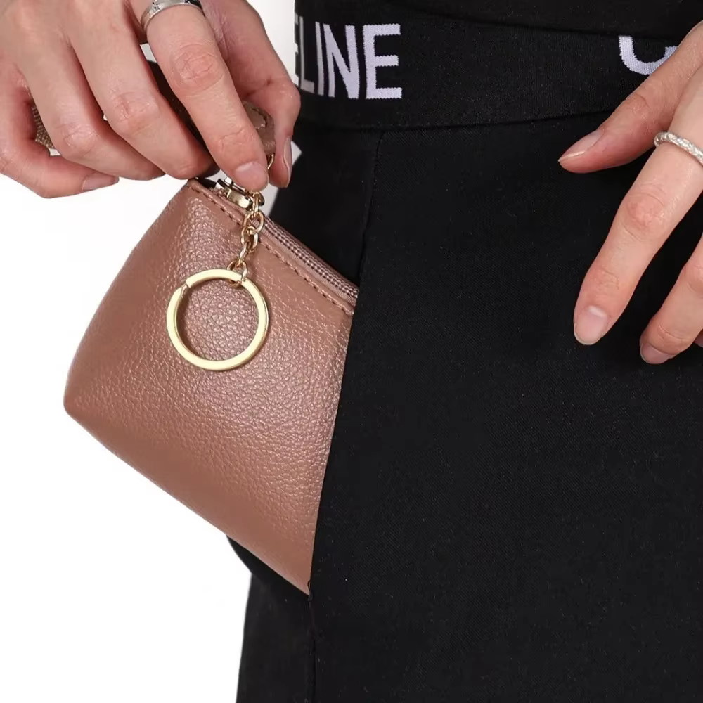 Mini portefeuille en cuir PU, porte-monnaie, porte-clés, pochette de rangement pour cartes, pochette multifonctionnelle à fermeture éclair