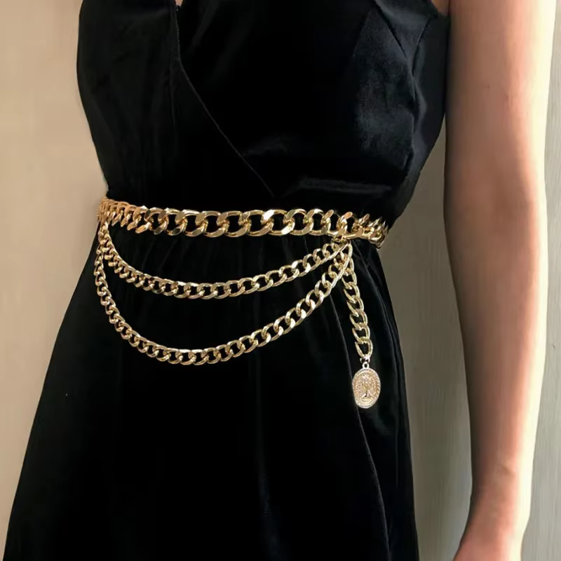Gland or chaîne ceinture pour femmes robes marque de créateur de luxe Punk frange argent taille ceintures femme métal
