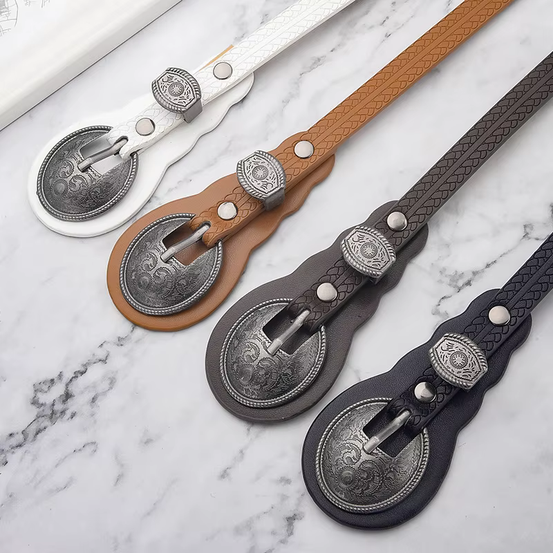 Ceinture fine de style ethnique avec gravures – Ceintures en cuir décoratives polyvalentes haut de gamme rétro européennes et américaines