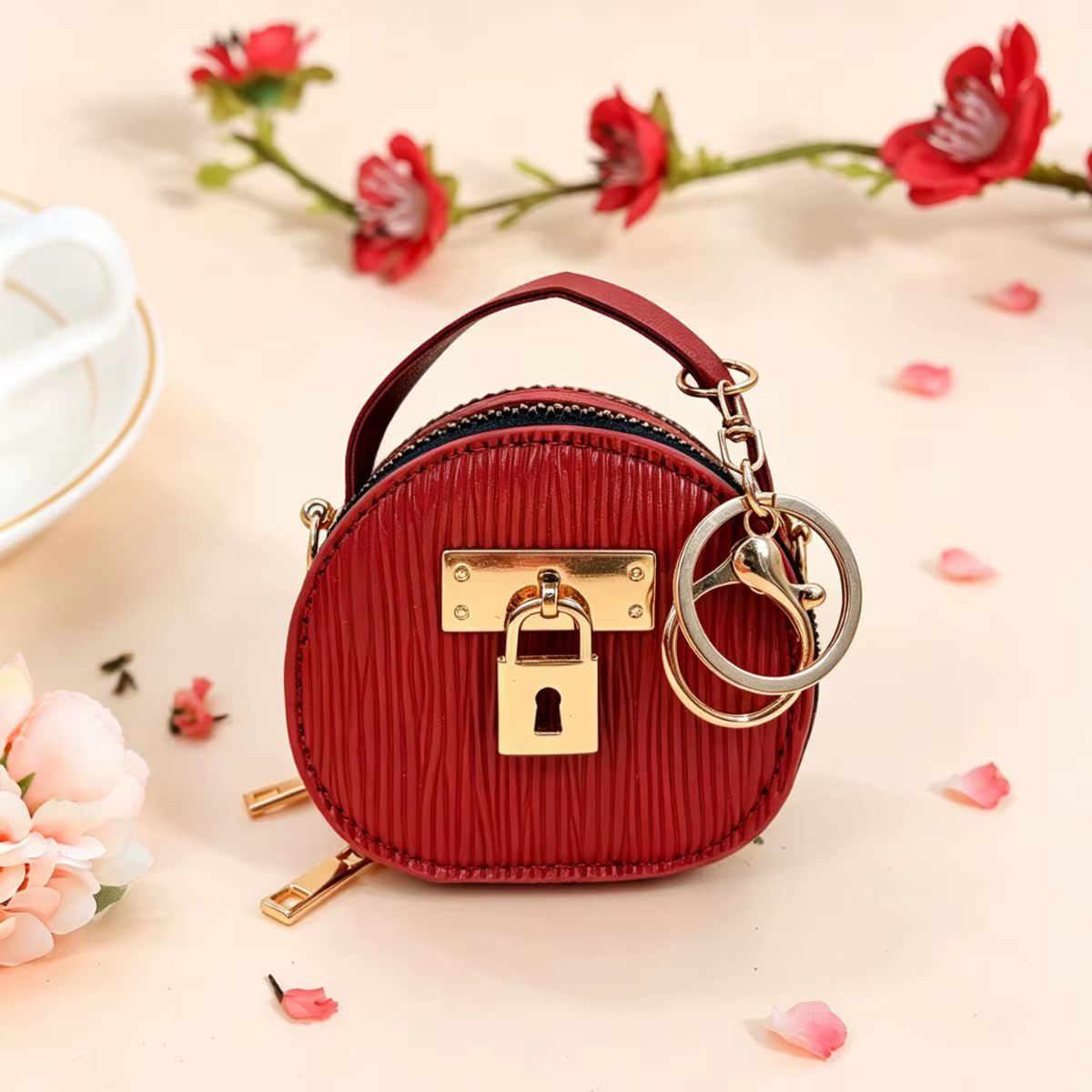 Mini sac de rangement en cuir de luxe avec porte-clés