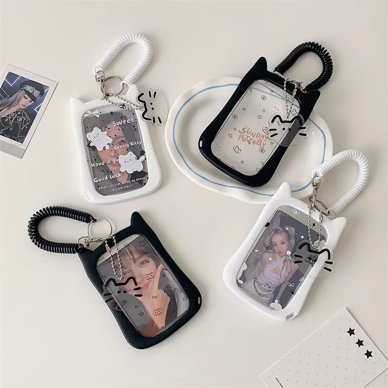 Porte-cartes photo chat mignon avec cordon élastique