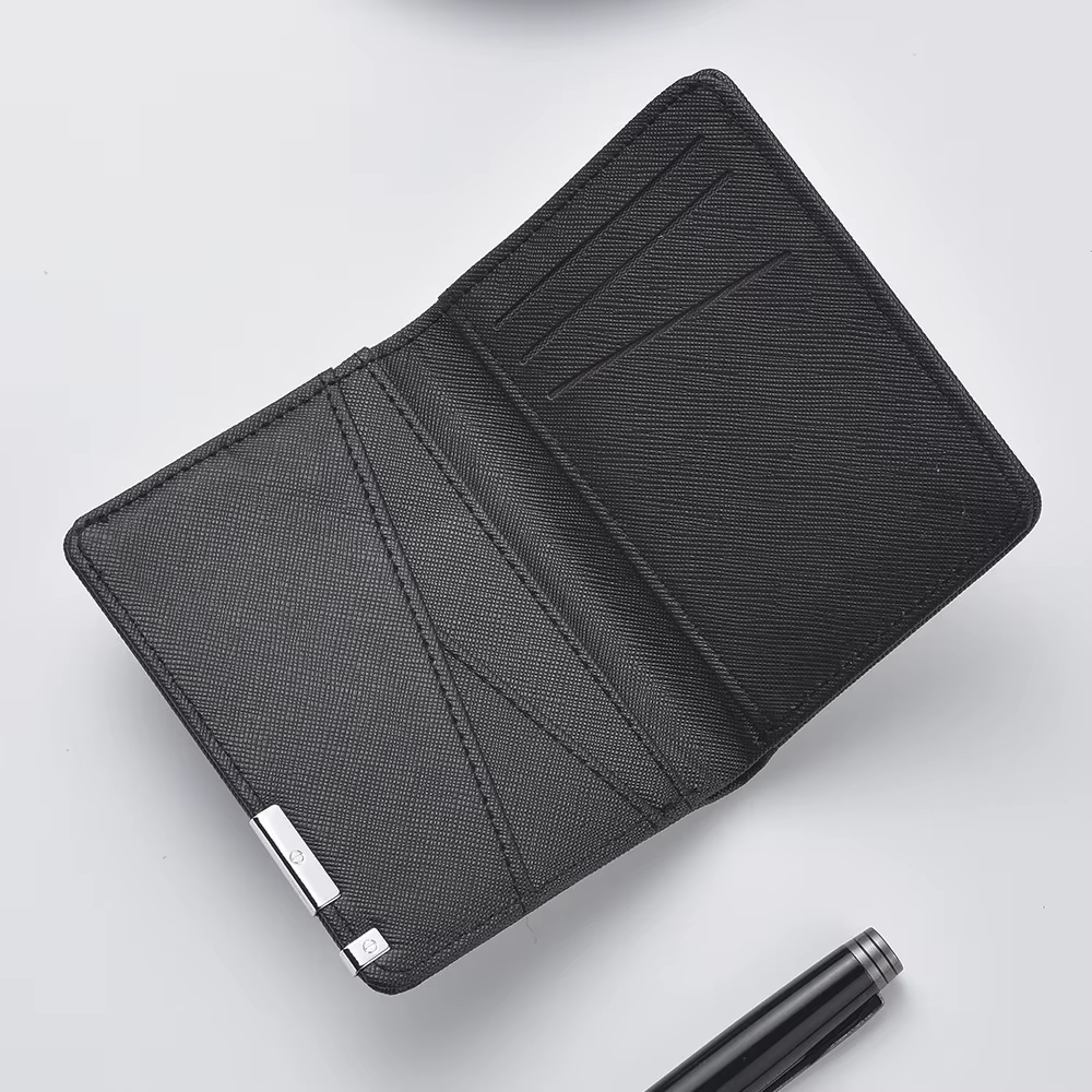 Portefeuille mince de style business en simili cuir noir avec plusieurs emplacements pour cartes de crédit et