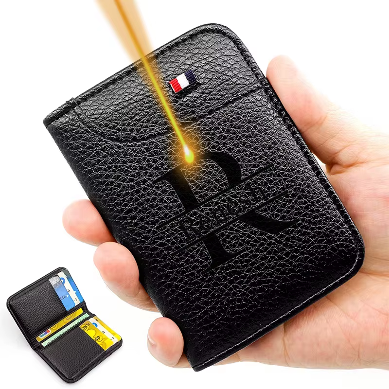 Portefeuille personnalisé ultra-fin en cuir PU souple pour cartes de crédit