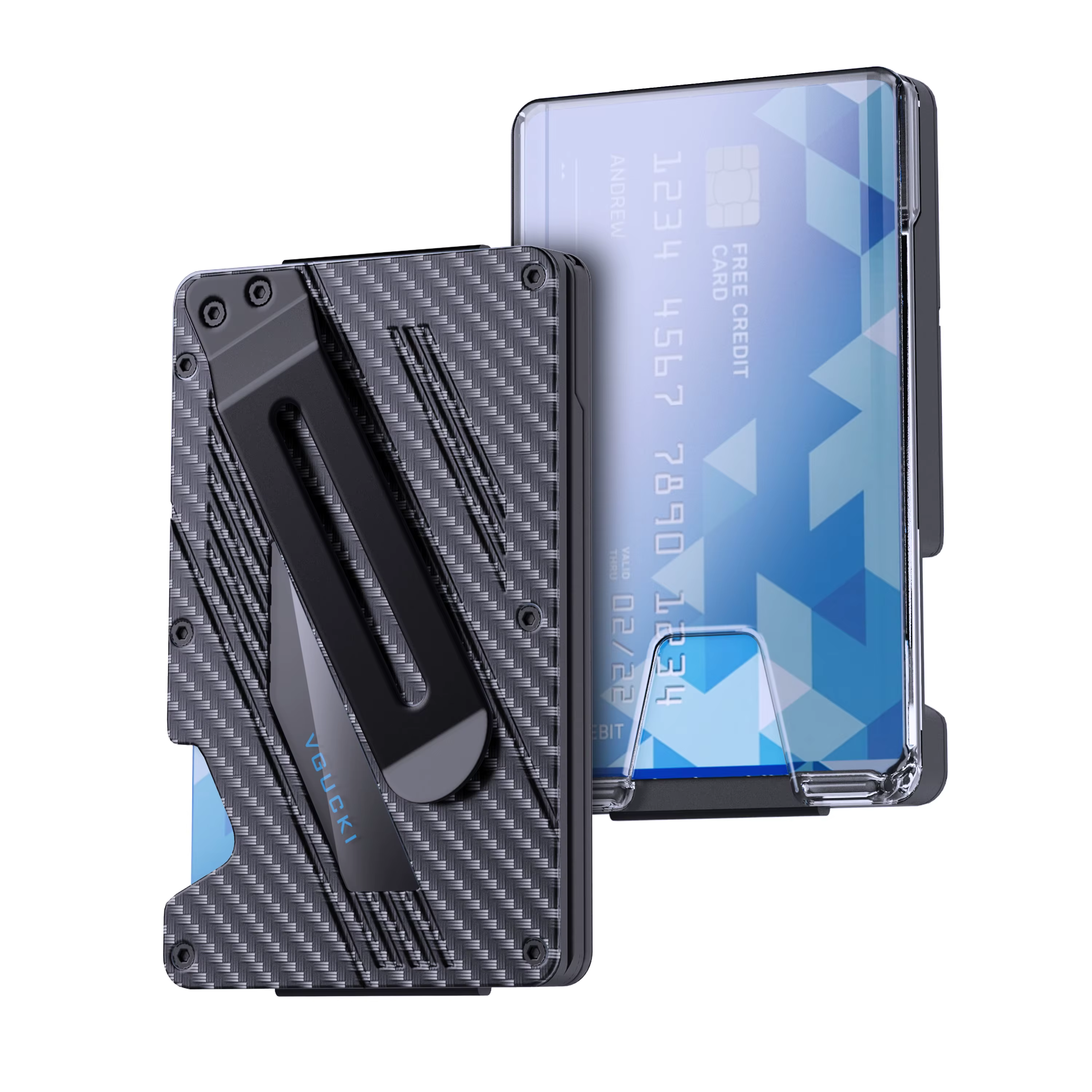 Portefeuille pour hommes-portefeuille mince à pince à billets en aluminium avec porte-carte d'identité transparent