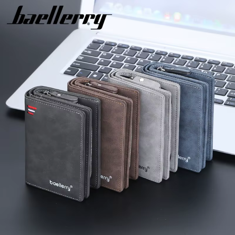 Portefeuille court pour homme Baellerry en cuir PU avec poche à monnaie zippée, vintage, grande capacité, porte-cartes
