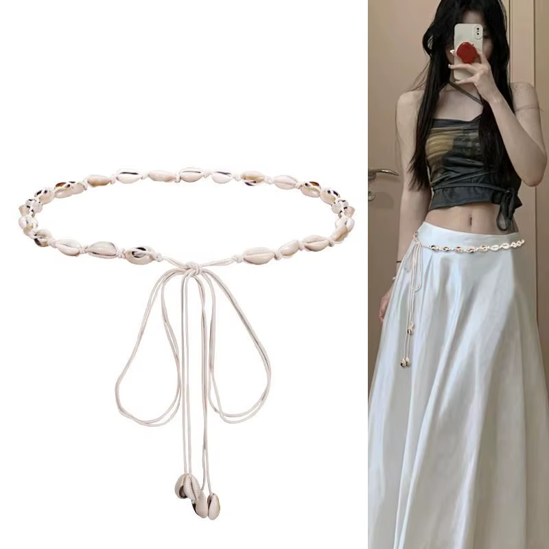 Ceinture fine en coquillage blanc pour femme