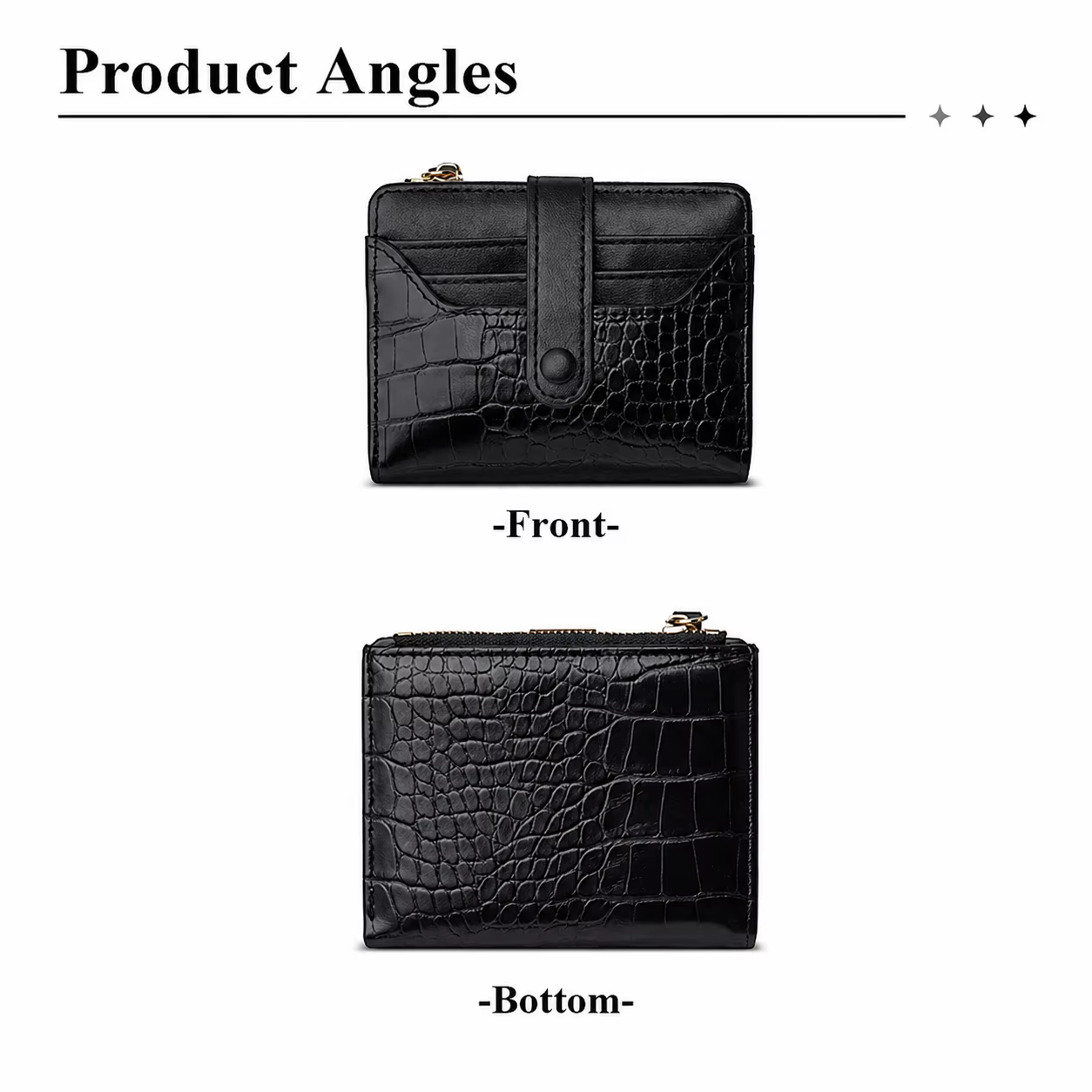 Portefeuille léger à double pli en cuir PU gaufré motif crocodile