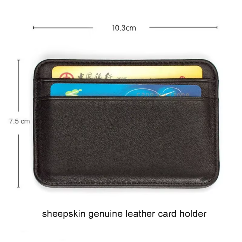 Portefeuille porte-cartes en cuir véritable de peau de mouton pour hommes et femmes