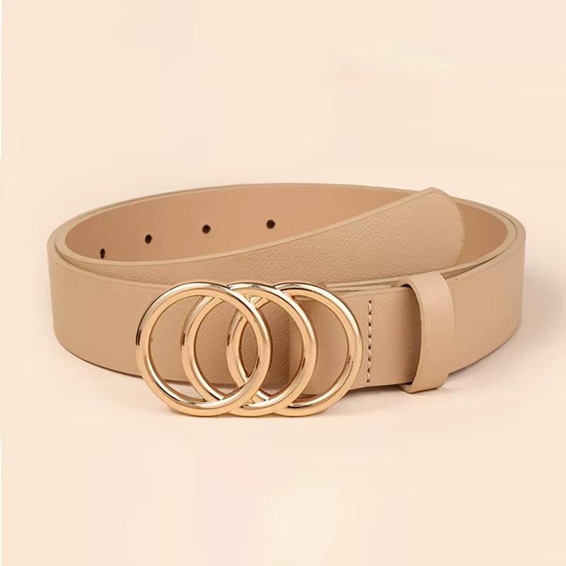 1 pièces doré Triple anneau boucle ceintures Simple couleur unie PU cuir ceinture jean pantalon