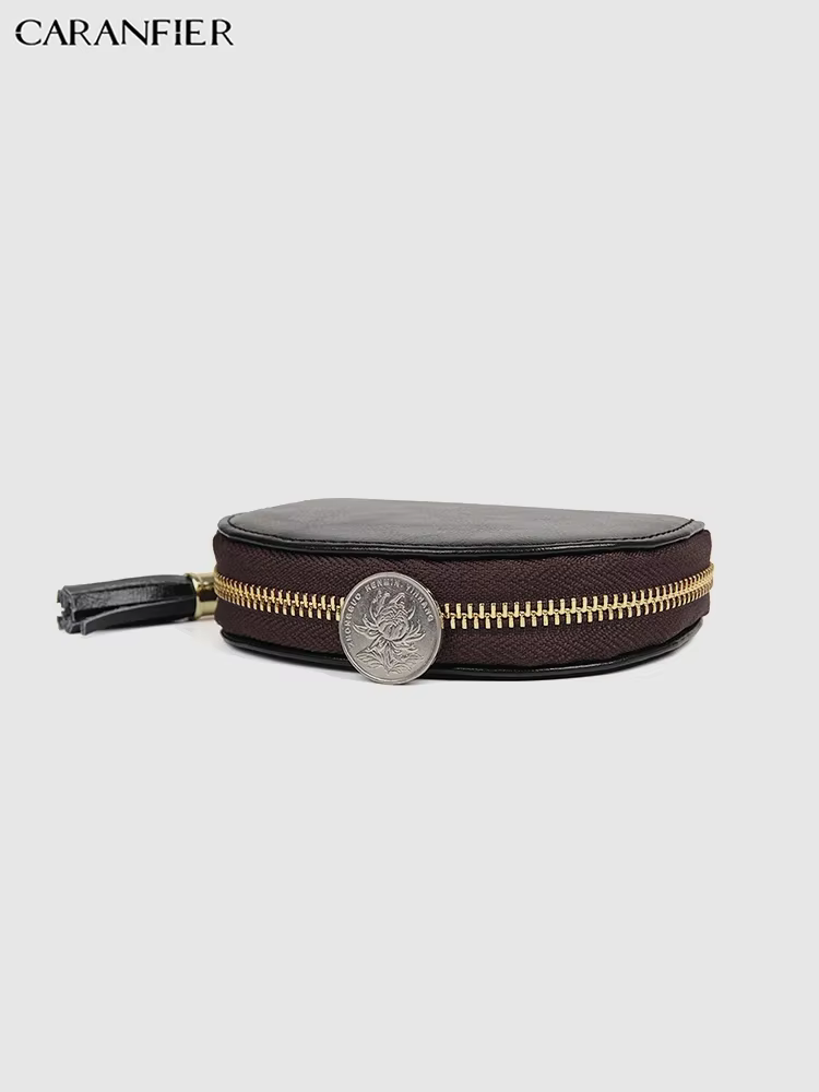 CARANFIER femmes porte-monnaie véritable cuir de vachette fille portefeuilles RFID cartes pochette mode couleur unie gland fermeture éclair coquille sac