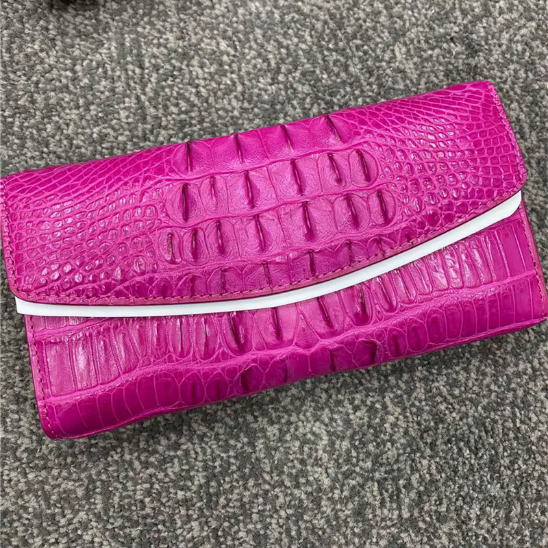 Portefeuille long pour femme en cuir de crocodile véritable