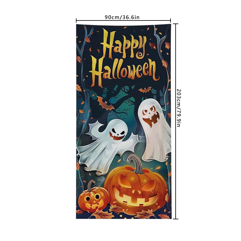 Rideau de Porte de Décoration d'Halloween, Dessin Animé, Fantôme, Citrouille, Renne, pour la Maison