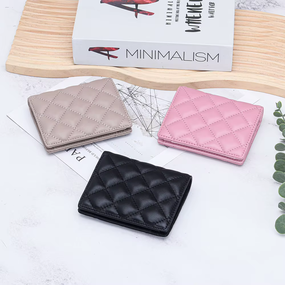 Portefeuille court en peau de mouton pour femmes