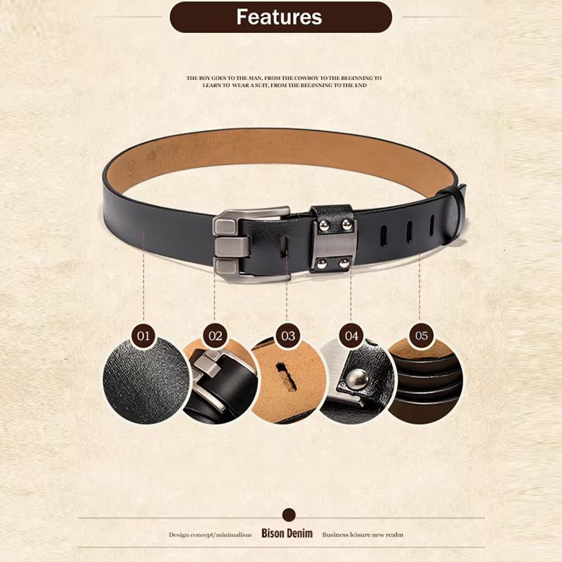 Bagressions DENIM-Ceinture en cuir de vachette véritable pour homme, marque de luxe, sangle pour jean, livraison gratuite