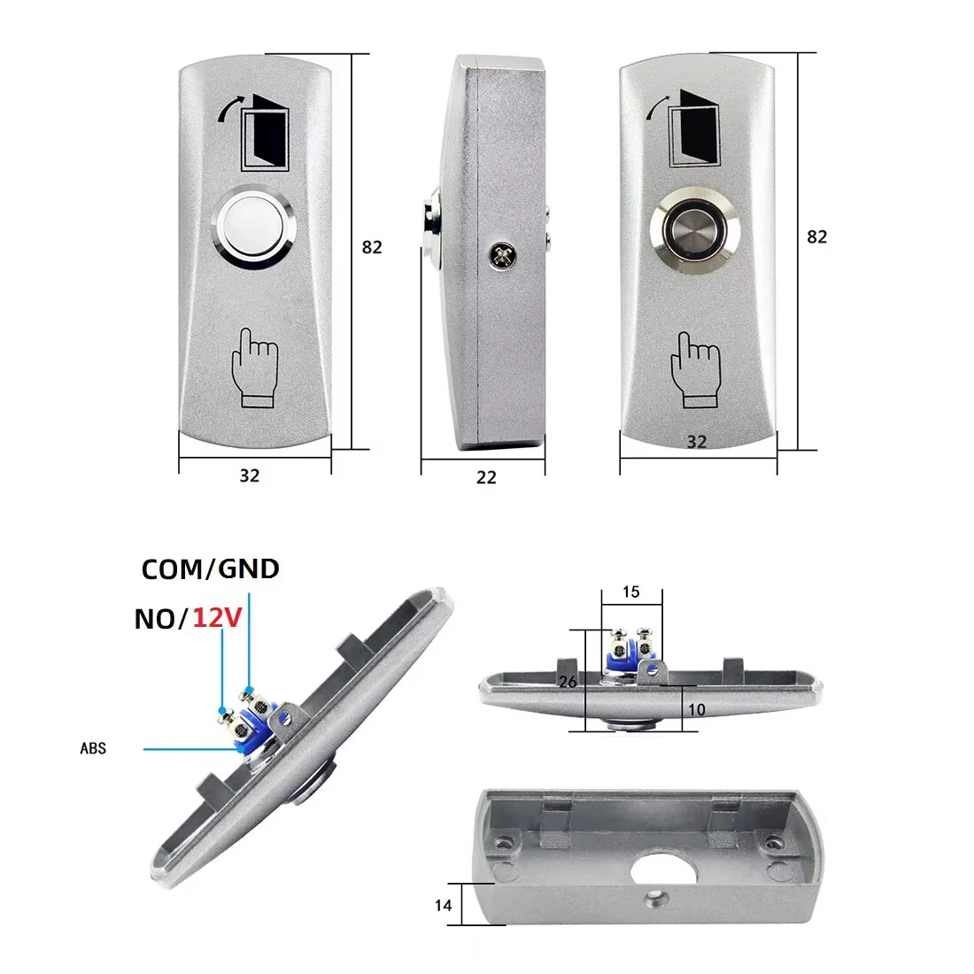 Bouton d'accès, interrupteur poussoir de sortie de porte, ouvre-porte sans contact, système de contrôle d'accès de porte, entrée ouverte