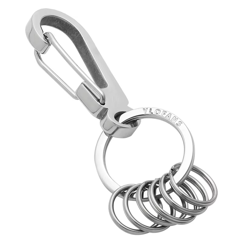Porte-clés mousqueton en fer à cheval avec anneau en D, en acier inoxydable poli, pour clés de voiture et de maison, organisateur de clés polyvalent Durable