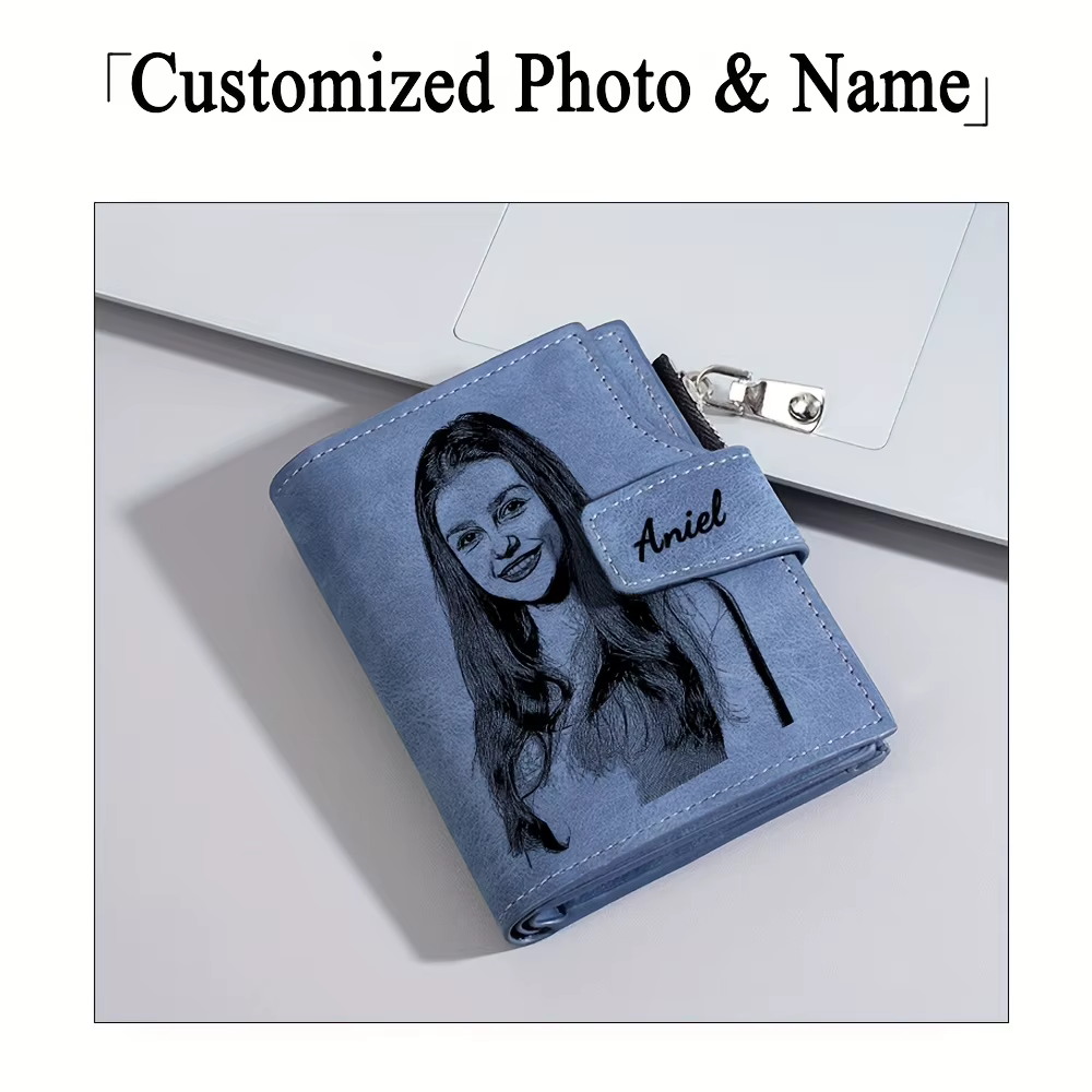 Portefeuille court personnalisé avec photo et nom pour homme