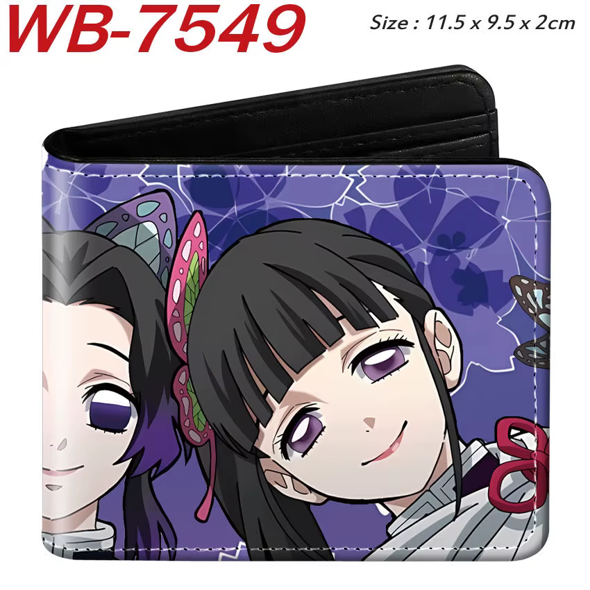 Portefeuille court à deux volets Demon Slayer en cuir PU, porte-cartes imprimé avec personnage d'anime, 11.5x9.5x2cm, pour hommes et femmes, fans d'anime, usage quotidien