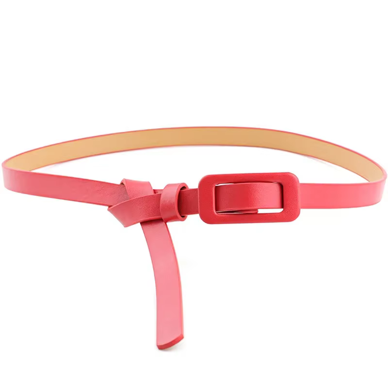 Ceinture fine en cuir Pu pour femmes, boucle carrée sans trous, noir/blanc/rouge, à la mode, pour décoration de robe en jean, vente en gros