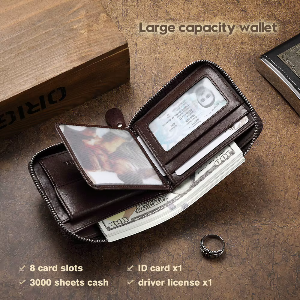 Portefeuille Homme Cuir Italien Vintage Fermeture Éclair Intégrale CHANPINCL – Poche à Pression
