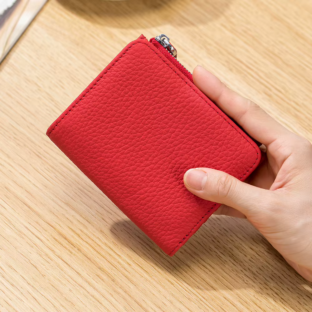 Portefeuille court en cuir véritable pour hommes et femmes