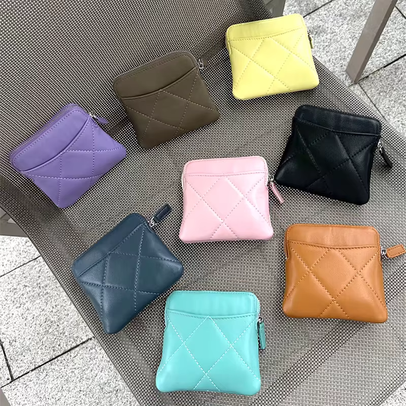 Peau de mouton luxe femme porte-monnaie en cuir véritable Plaid fermeture éclair dame carte portefeuille printemps été mode personnalisé porte-carte sac