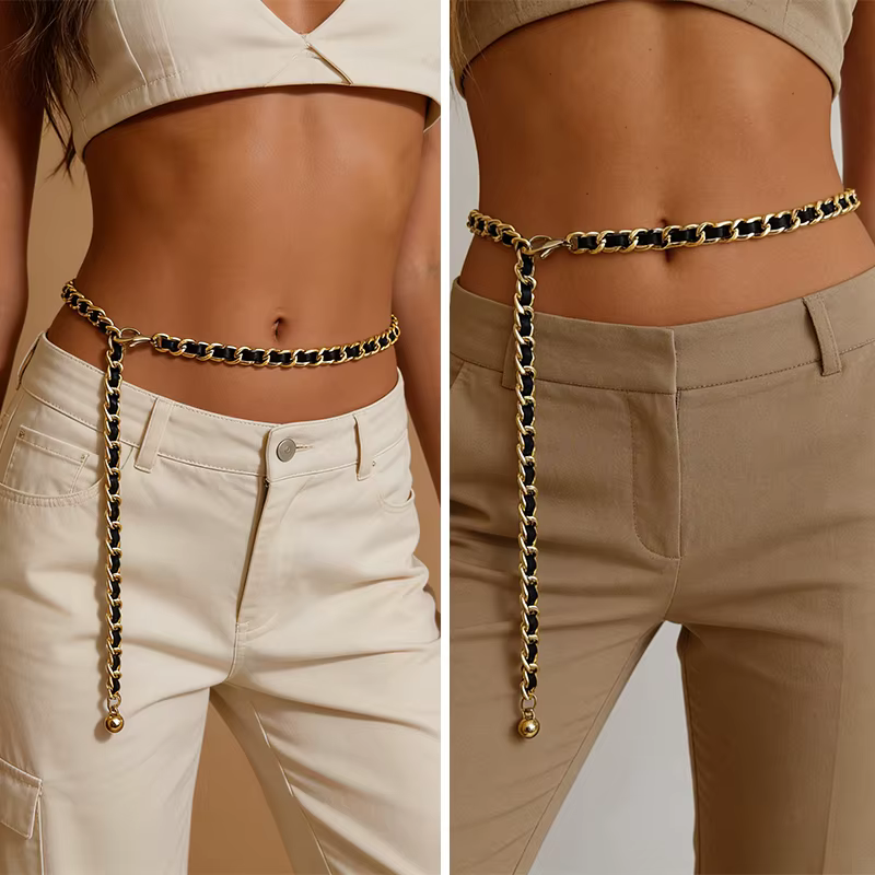 Chaîne de taille en métal doré de luxe pour femme