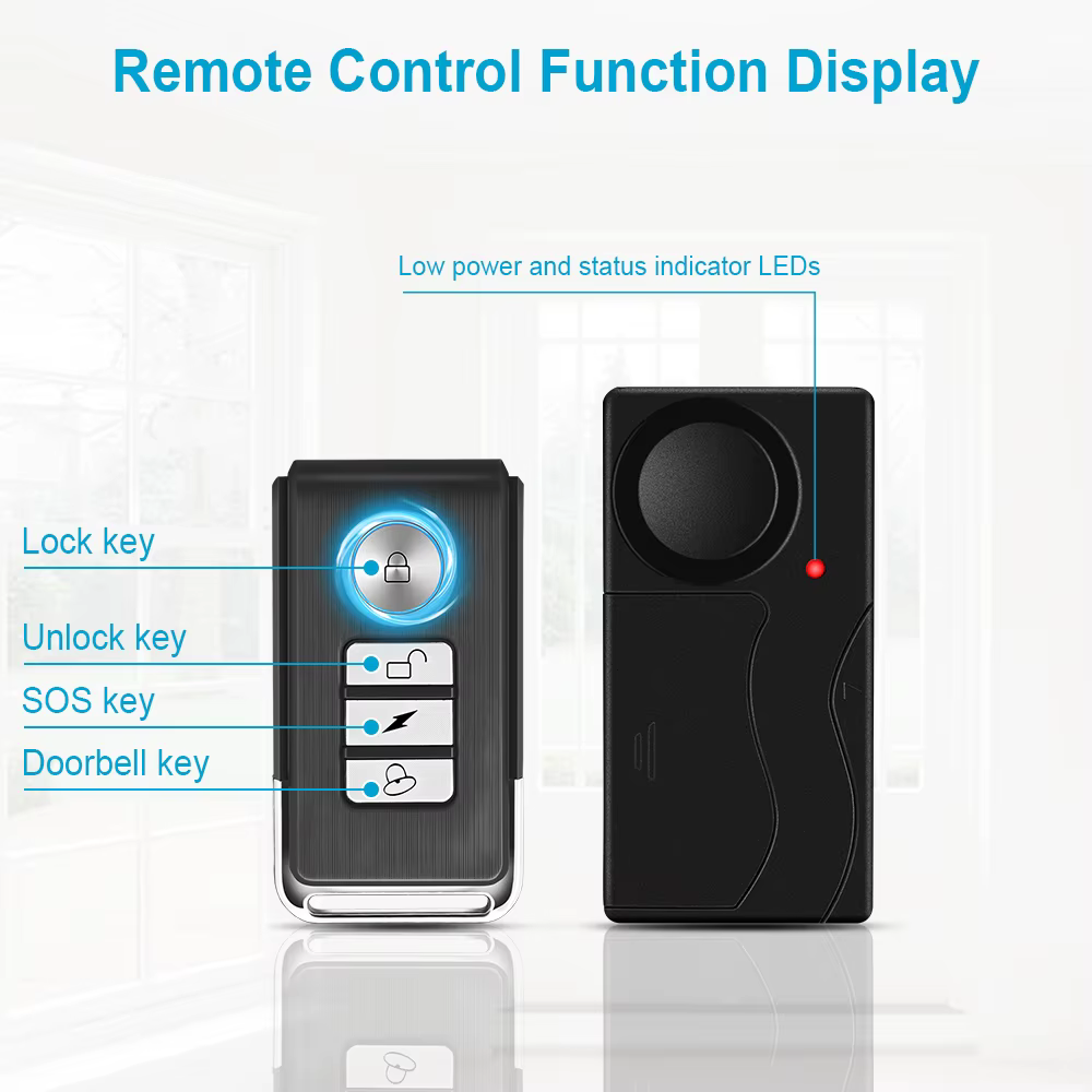 Alarme de porte et fenêtre antivol à vibration sans fil avec télécommande, système de capteur de sécurité pour moto et vélo, 110dB