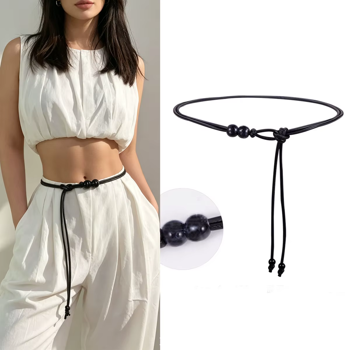 Ceinture ajustable marron pour femme avec perles, ceinture amincissante pour robes, chemises, vestes – Rehausseur de style jour et nuit