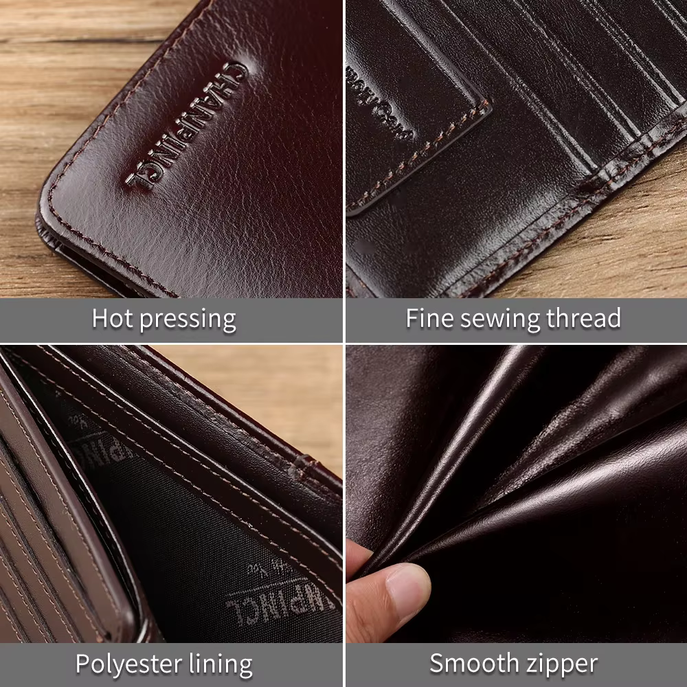 Portefeuille Homme Cuir Italien Tri-Fold Horizontal Slim CHANPINCL – Multi-Cartes