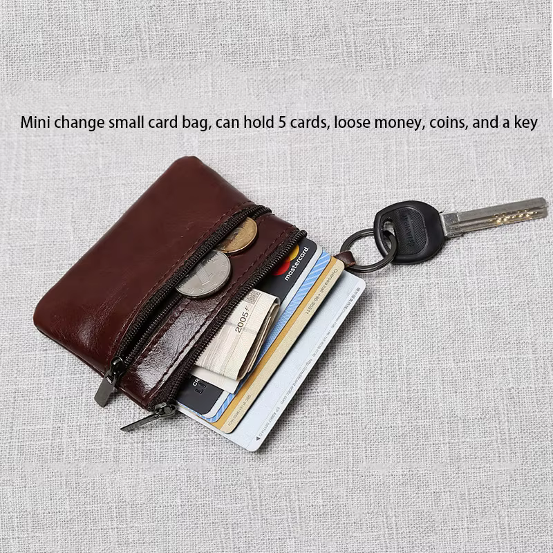 Mini porte-monnaie en cuir unisexe