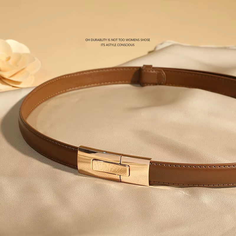 Ceinture en cuir fine pour femme, couleur unie, boucle en métal vintage, réglable, pour robe, jean, manteau