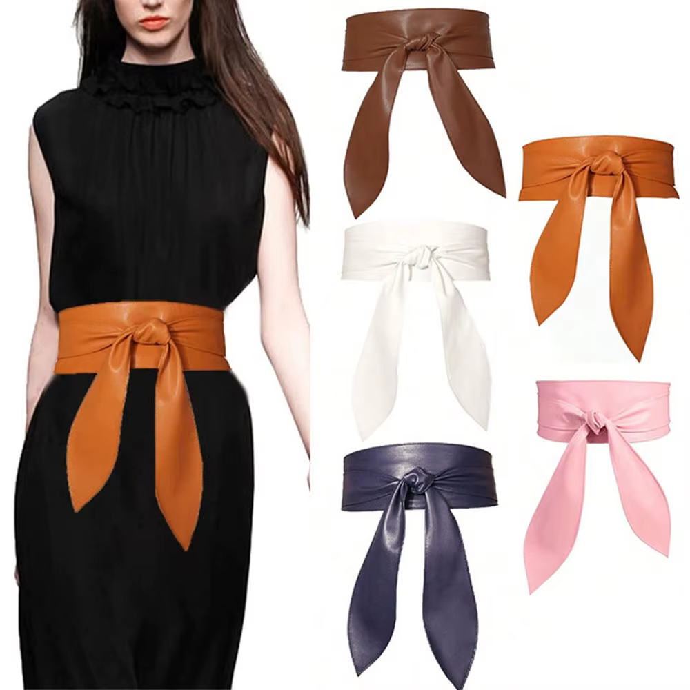 Ceinture Obi large pour femme en cuir PU souple