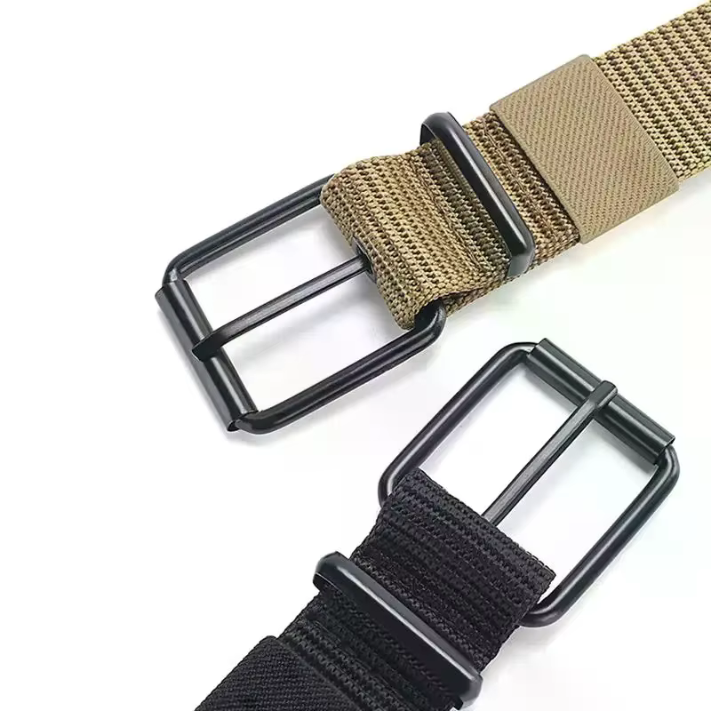 Ceinture en cuir à boucle ardillon en toile poreuse pour hommes