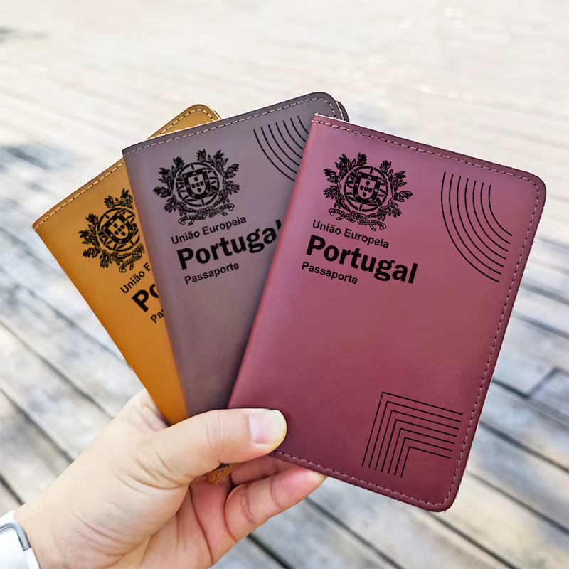 Porte-passeport en cuir véritable fait à la main de la république portugais