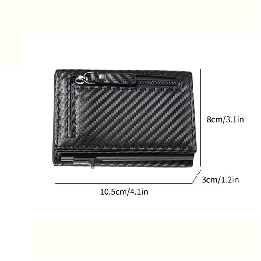 Portefeuille pour homme avec fermeture éclair, porte-monnaie, porte-cartes de crédit métallique à ouverture automatique, minimaliste, anti-RFID, idéal pour les cartes de visite