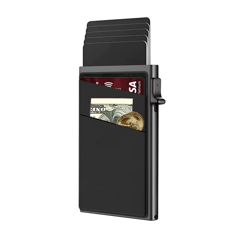 Porte-cartes pour hommes Portefeuille en aluminium ultra-fin avec protection RFID et compartiment pour pièces de monnaie