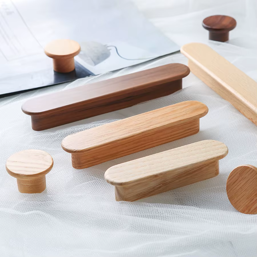 Porte d'armoire en noyer, barre en T, boutons en bois, poignées de tiroir, placard de cuisine, coiffeuse, poignées de meubles en bois