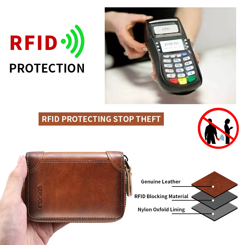 Porte-cartes multi-fentes en cuir véritable pour hommes