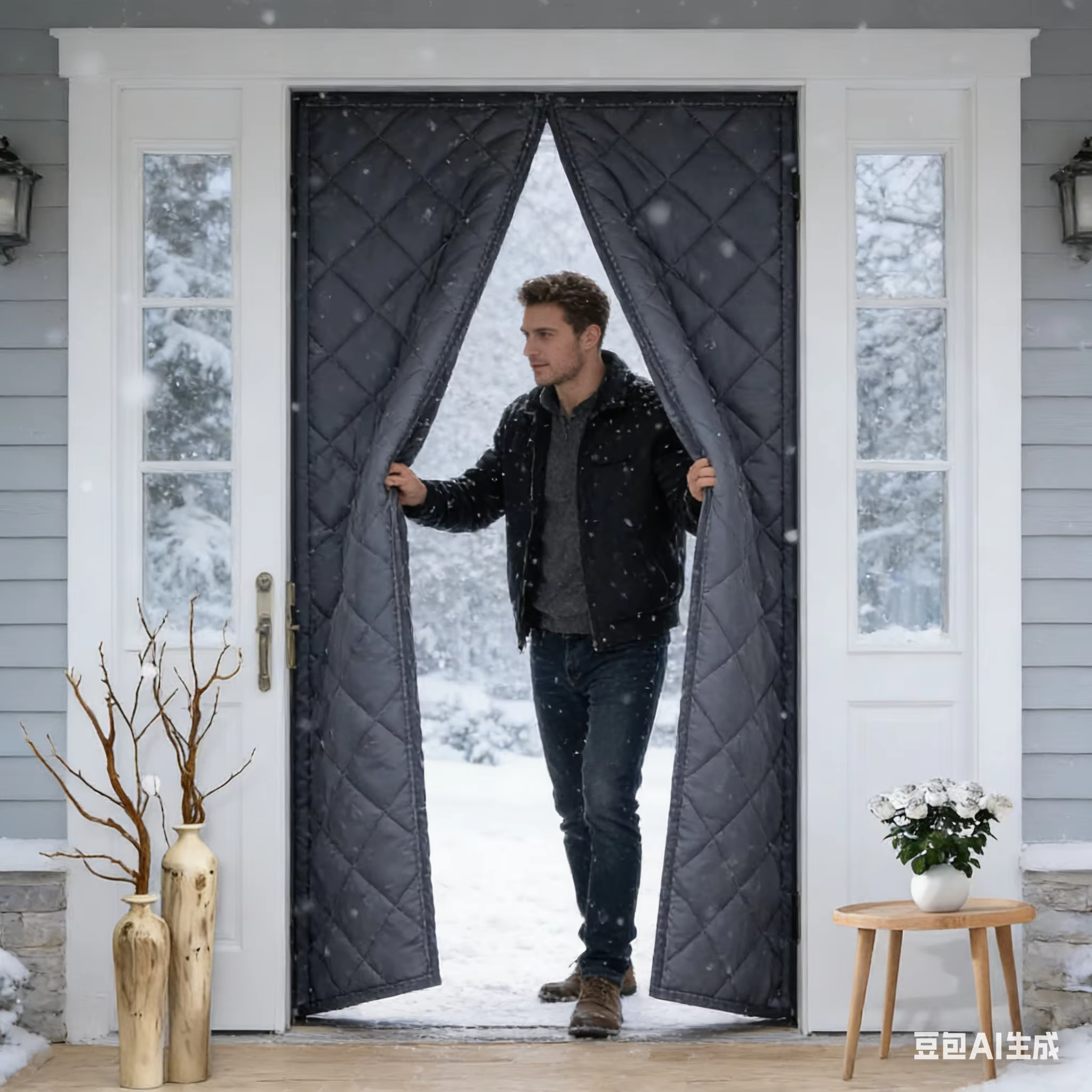 Rideau de porte coupe-vent et chaud, cadre de porte à fermeture magnétique, moustiquaire isolante, panneau résistant au vent pour conduit d'air