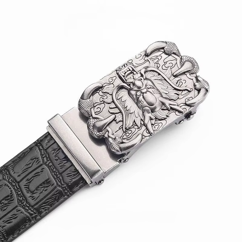 Ceinture en cuir véritable pour homme de haute qualité, motif crocodile, boucle chinoise Loong, ceintures pour homme, cadeau parfait pour la fête des pères