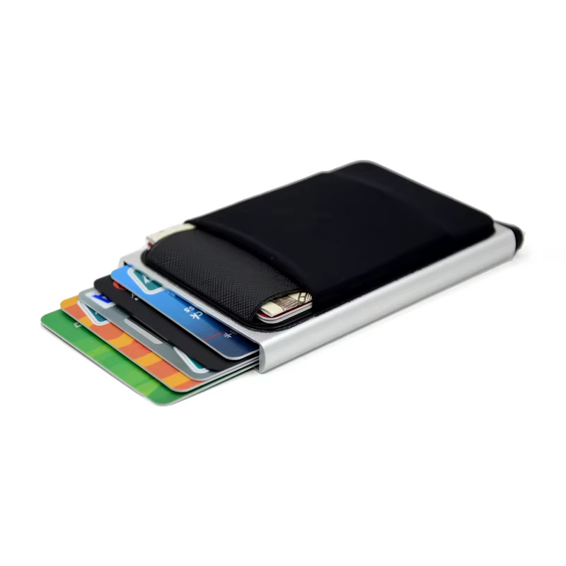 YUECIMIE portefeuille mince en aluminium avec élasticité pochette arrière ID porte-carte de crédit Mini