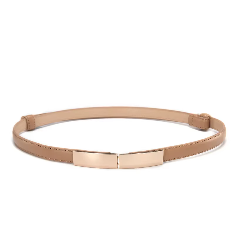 Ceinture robe Simple polyvalente mode femmes en cuir mince maigre métal or élastique boucle