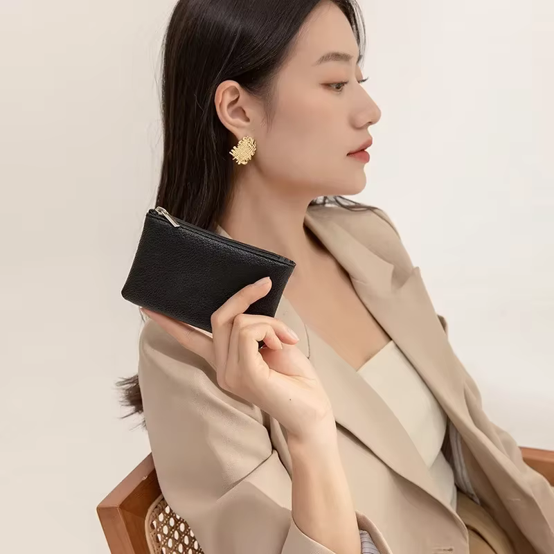 Porte-monnaie en cuir PU pour femmes, motif Litchi rétro, pochette à fermeture éclair, Mini porte-monnaie unisexe solide, portefeuilles porte-cartes, sac de rangement