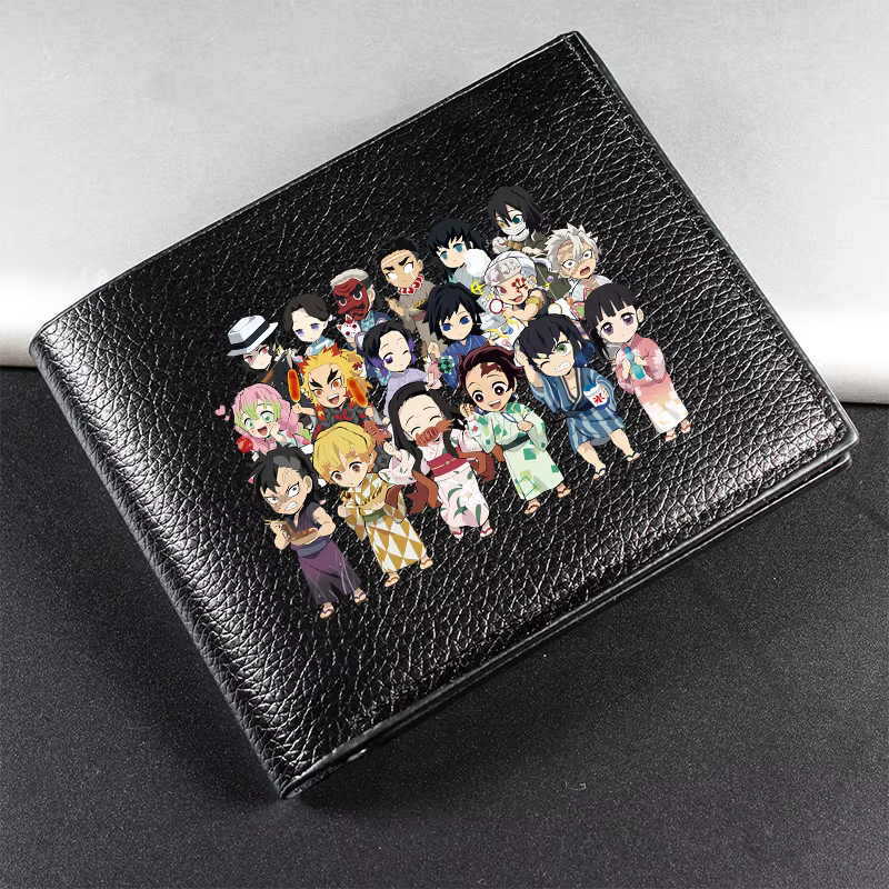 Portefeuille court Demon Slayer pour homme, imprimé anime, porte-cartes portable, porte-monnaie zippé tendance, porte-cartes adulte, sac à monnaie pour homme
