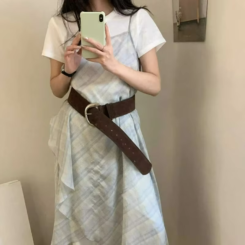 Large ceinture en cuir suédé femmes Chamois